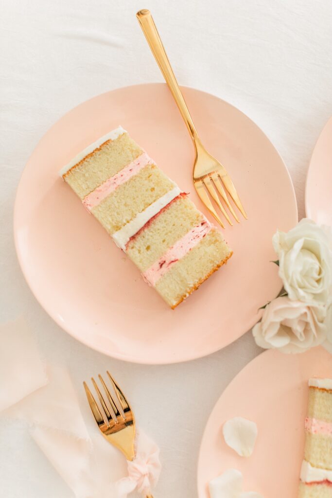 Cake tasting samples prepared for a wedding cake tasting highlighting seasonal flavor options